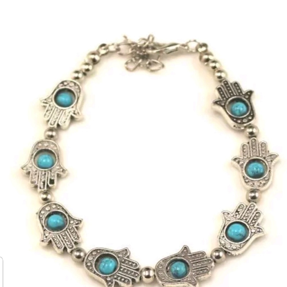 New  silver tone turquoise  charm bracelet